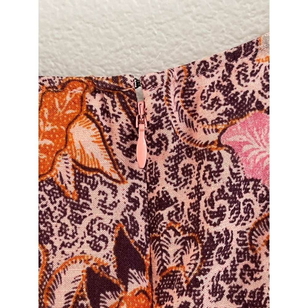 Madewell Floral Batik Lace Up Tassel Midi Dress Pink Orange Size 4 - Picture 5 of 11